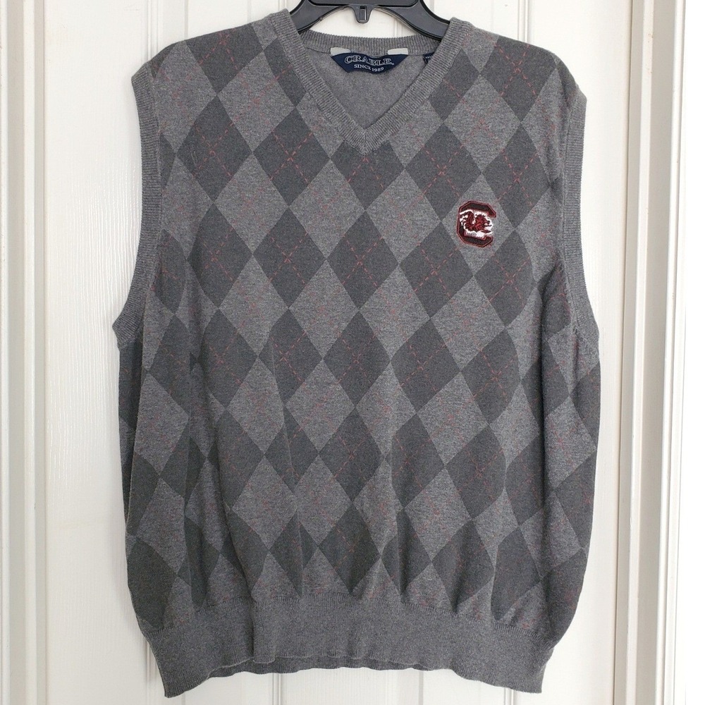 Crable‎ South Carolina Gamecocks Sweater Vest Mens XL Gray Argyle Excellent
